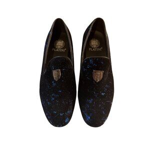 Platini Mens Black & Blue Velvet Loafers Size 8.5